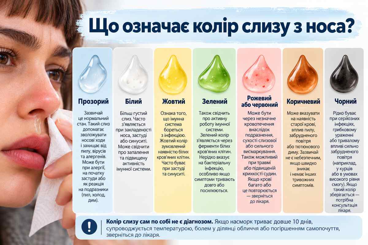 Що означає колір слизу з носа: інфографіка